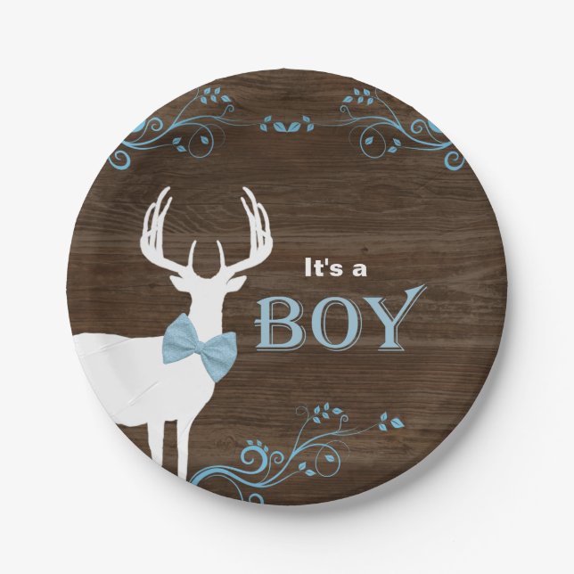 Hunting Deer Boy Baby Shower Paper Plate (Front)