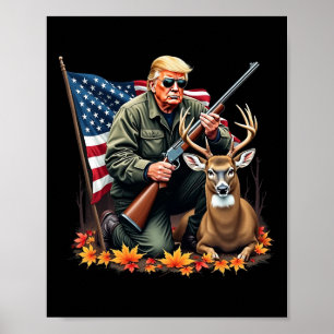 Hunting Deer Season Vintage Trump Usa Flag Camoufl Poster