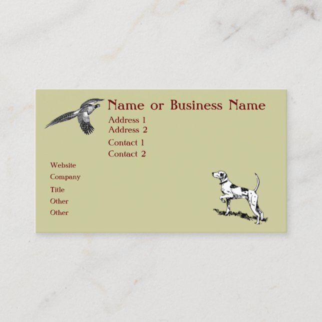 Hunting Dog and Pheasant Business Card Version 2 (Front)