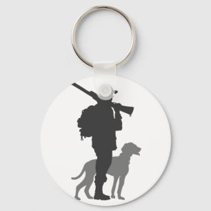 Hunting dog with hunter - Choose background color Key Ring