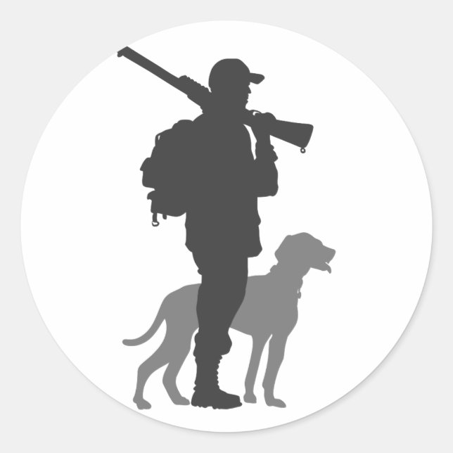 Hunting dog with hunter - Choose background colour Classic Round Sticker (Front)