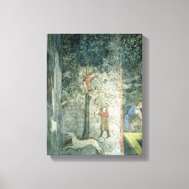 Hunting dogs and men climbing a tree canvas print (Front)