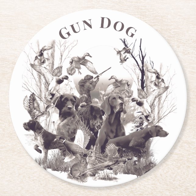 Hunting dogs ,Gun dogs, Hunting season  Round Paper Coaster (Front)
