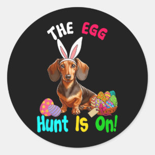 Hunting Eggs Is On Easter Day Bunny Dachshund Eggs Classic Round Sticker