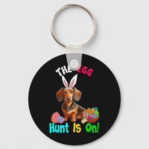 Hunting Eggs Is On Easter Day Bunny Dachshund Eggs Key Ring