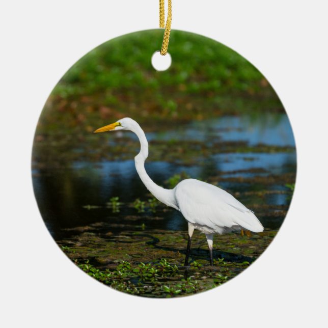 Hunting Egret Ceramic Tree Decoration (Front)