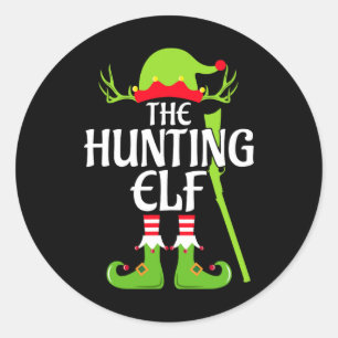 Hunting Elf Matching Family Group Christmas Party Classic Round Sticker