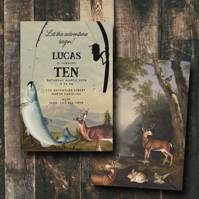 Hunting Fishing Adventure Begins Kids Birthday Invitation (Hunting Fishing Adventure Begins Kids Birthday Invitation)