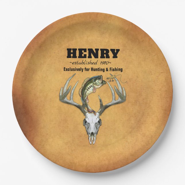 Hunting Fishing Birthday Party Paper Plate (Front)