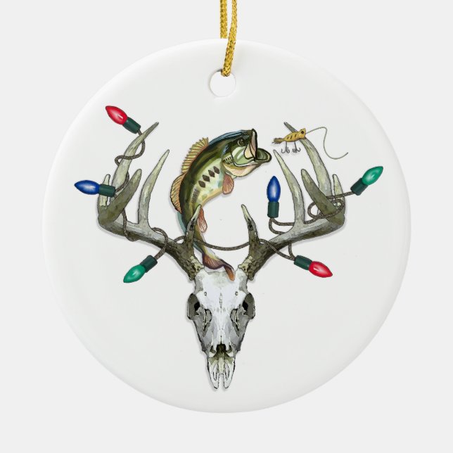 Hunting Fishing Christmas Lights Metal Ornament (Front)