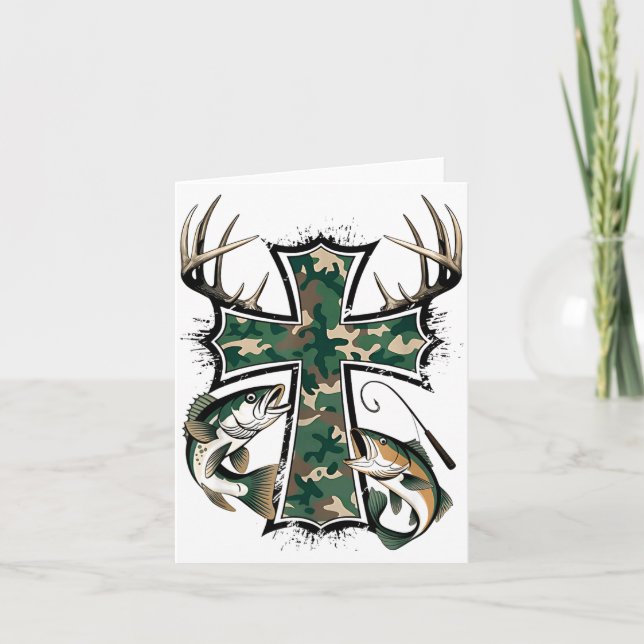 Hunting Fishing Faith - Christian Hunter Fisherman Card (Front)