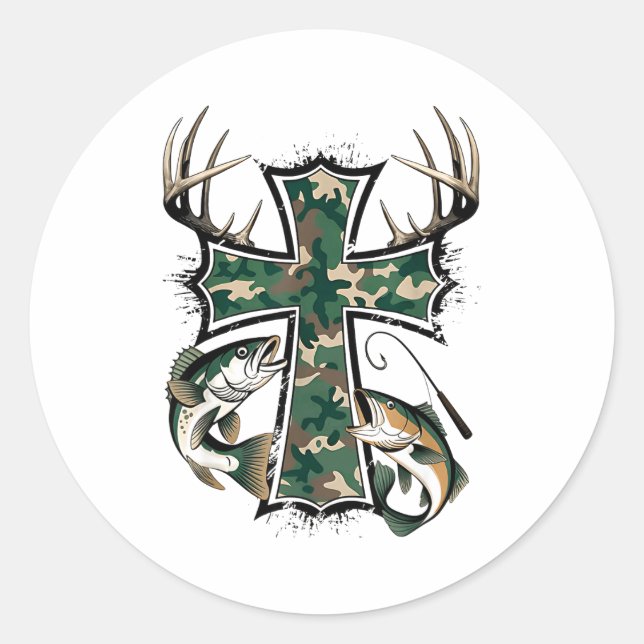 Hunting Fishing Faith - Christian Hunter Fisherman Classic Round Sticker (Front)