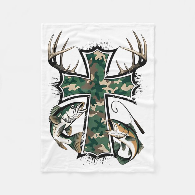 Hunting Fishing Faith - Christian Hunter Fisherman Fleece Blanket (Front)