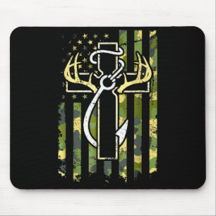 Hunting Fishing Faith Cross Deer Antlers American  Mouse Mat