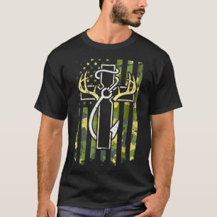 Hunting Fishing Faith Cross Deer Antlers American T-Shirt