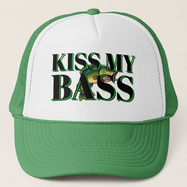Hunting Fishing Gear Kiss My Bass Outdoor Sports Trucker Hat (Front)