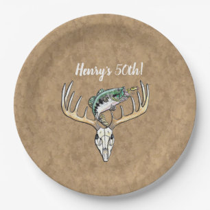 Hunting Fishing Happy 50th Birthday Party Paper Plate