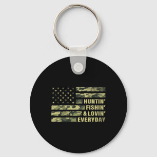 Hunting Fishing Loving Every Day Camo American Fla Key Ring