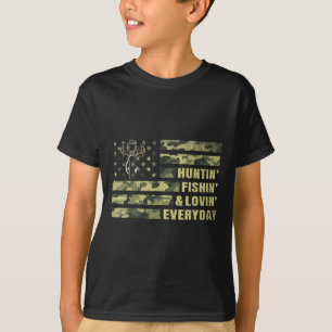 Hunting Fishing Loving Every Day Camo American Fla T-Shirt