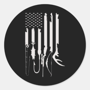 Hunting Fishing Usa Flag American Themed Decor Classic Round Sticker