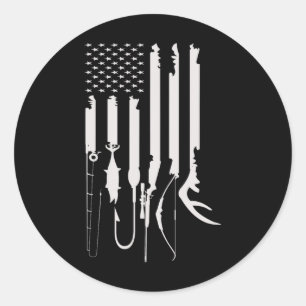 Hunting Fishing Usa Flag American Themed Decor Classic Round Sticker