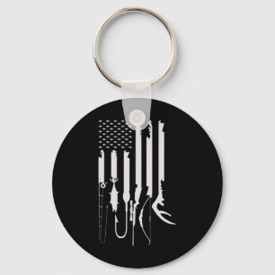 Hunting Fishing Usa Flag American Themed Decor Key Ring