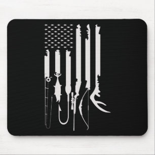 Hunting Fishing Usa Flag American Themed Decor Mouse Mat