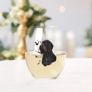 Hunting, German Wirehaired Pointer Stemless Wine Glass