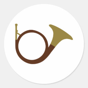 Hunting horn instrument classic round sticker