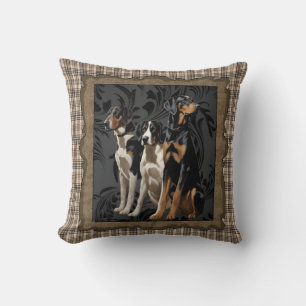 hunting hound dogs on plaid cushion