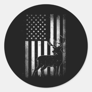 Hunting Hunters Deer Usa Us American Flag Camo Cam Classic Round Sticker