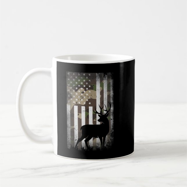 Hunting Hunters Deer USA US American Flag Camo Cam Coffee Mug (Left)