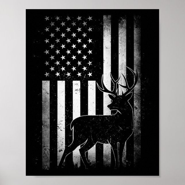 Hunting Hunters Deer Usa Us American Flag Camo Cam Poster (Front)