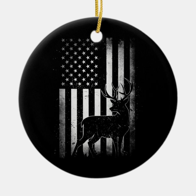Hunting Hunters Deer USA US American Flag Camo Ceramic Tree Decoration (Front)