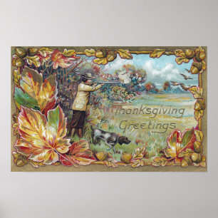 Hunting in Autumn Vintage Thanksgiving Poster
