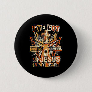 Hunting In My Veins Jesus In Heart Christian Deer 6 Cm Round Badge