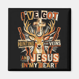 Hunting In My Veins Jesus In Heart Christian Deer  Magnet