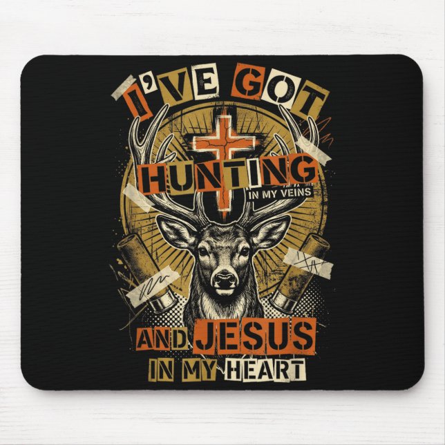 Hunting In My Veins Jesus In Heart Christian Deer  Mouse Mat (Front)