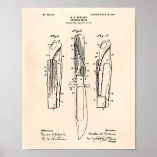 Hunting Knife 1903 Patent Art Old Peper Poster