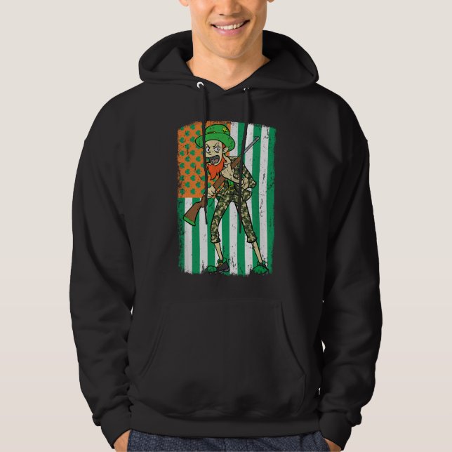 Hunting Leprechaun With Gun St Patricks Day USA Fl Hoodie (Front)