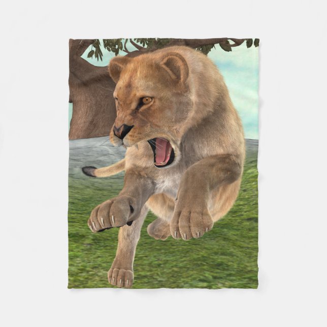 Hunting Lioness Fleece Blanket (Front)