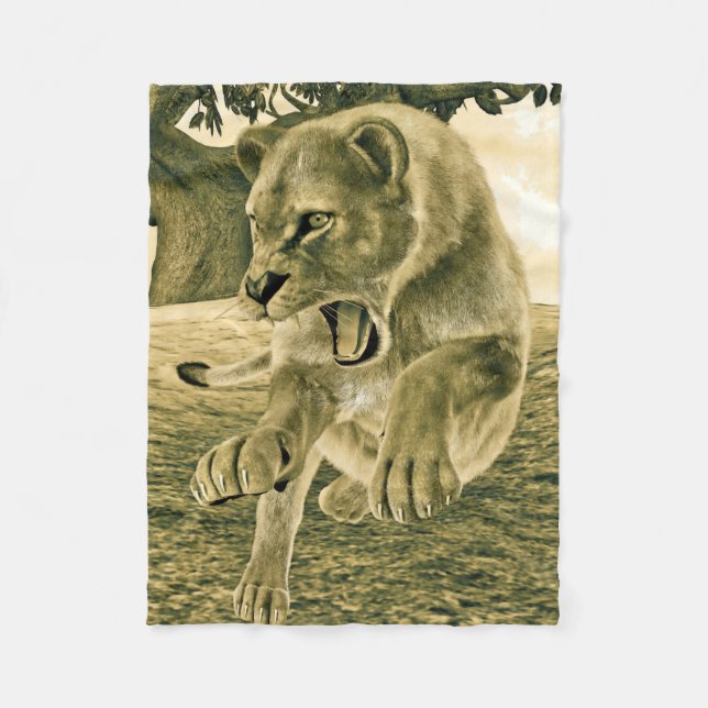 Hunting Lioness Fleece Blanket (Front)