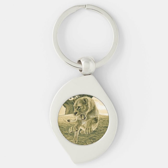 Hunting Lioness Key Ring (Front)
