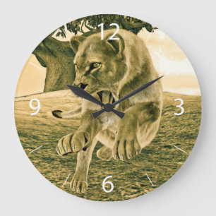 Hunting Lioness Large Clock