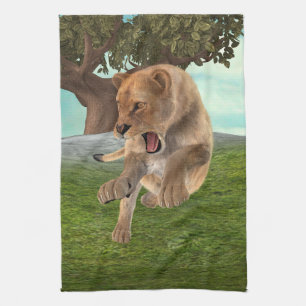 Hunting Lioness Tea Towel
