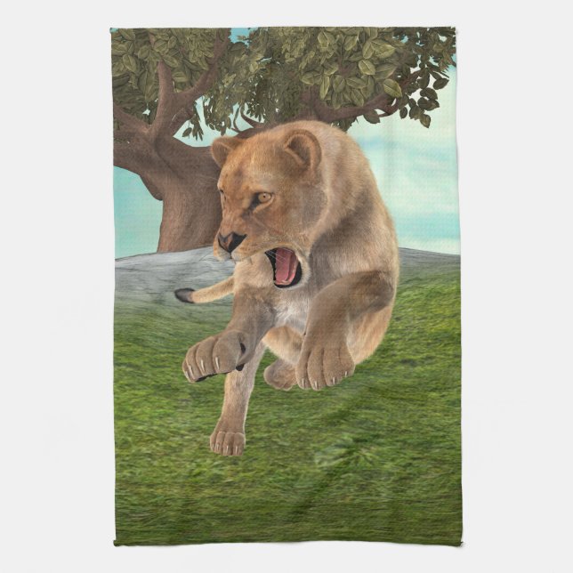 Hunting Lioness Tea Towel (Vertical)