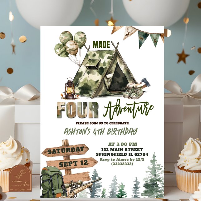 Hunting Made FOUR adventure birthday Invitation (Creator Uploaded)