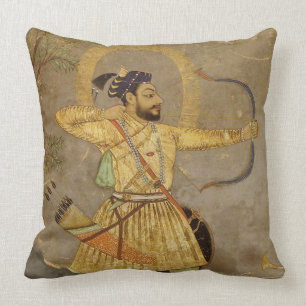 Hunting Maharaja Gold/Taupe Mughal Throw Pillow