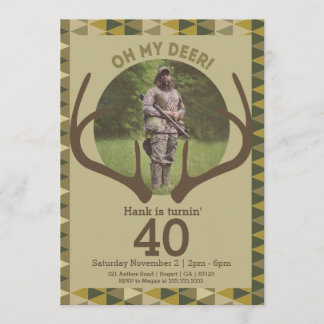 Hunting Men's Camo Deer Antlers Birthday Invitation
