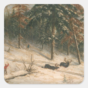 Hunting Moose Square Sticker